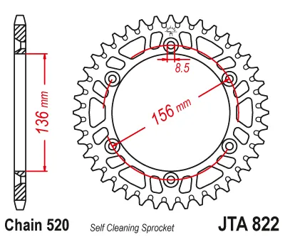 JT - Foaie (spate) Aluminiu JTA822, 50 dinti - Husqvarna 90