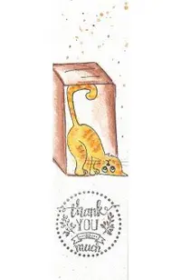 Semn de carte pictat manual: Pisica portocalie. Thank you