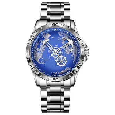 Ceas Automatic Glenaw Navigator Silver Blue - Mecanic, Cadran Albastru, Curea Otel Inoxidabil, 43mm, Luminous, 3ATM
