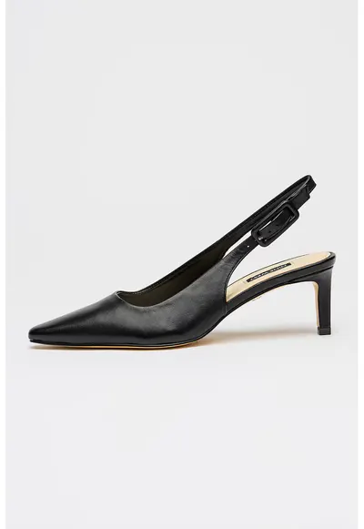 Pantofi de piele cu varf ascutit si toc Essie - Negru