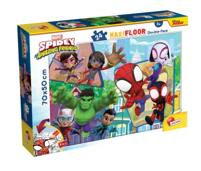 Puzzle de podea 2 in 1 Lisciani Marvel Spidey si prietenii lui uimitori, Maxi, 24 piese