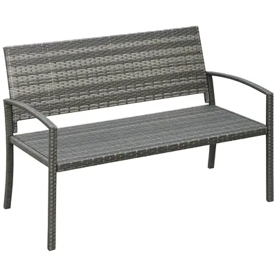 Outsunny Banca de grădină, în stil poliratan, cu cadru din oțel, pentru 2 persoane, gri, 122 x 60 x 85cm | Aosom Romania