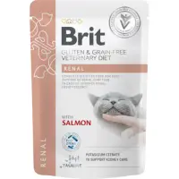 BRIT VD Renal, Somon, dietă veterinară, plic hrană umedă fără cereale pisici, sistem renal, (în sos), 85g
