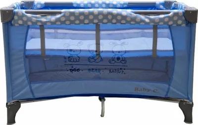 Patut pentru copii Baby Care PRO FMG Albastru 120x60 cm, Pliabil, 2 Niveluri de inaltime, Cu geanta transport inclusa, Plasa insecte