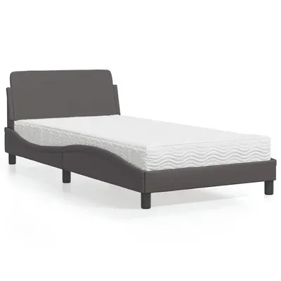 vidaXL Pat cu saltea, Dover, gri, 100x200 cm, piele ecologică