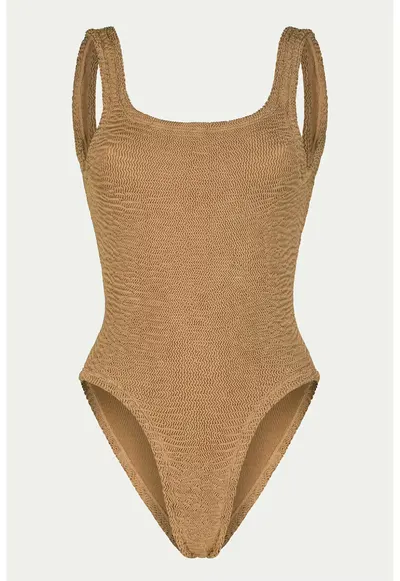 Costum de baie intreg cu aspect texturat - Maro camel