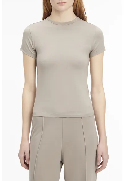 Tricou elastic din amestec de modal - Maro taupe deschis