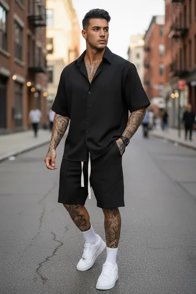 Trening barbati slim fit negru Pantaloni + camasa S110 125-3