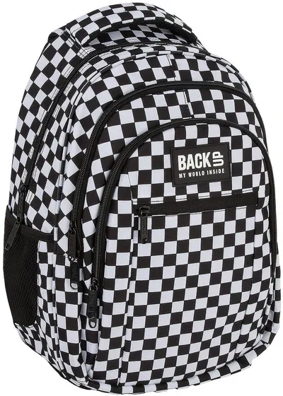 Ghiozdan școlar BackUp 8 O - Checkerboard White, cu 3 compartimente