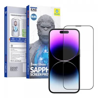 Folie de protectie Ecran Blueo Sapphire Applicator Pro pentru Apple iPhone 16 Pro, Sticla Securizata, Full Glue, Neagra