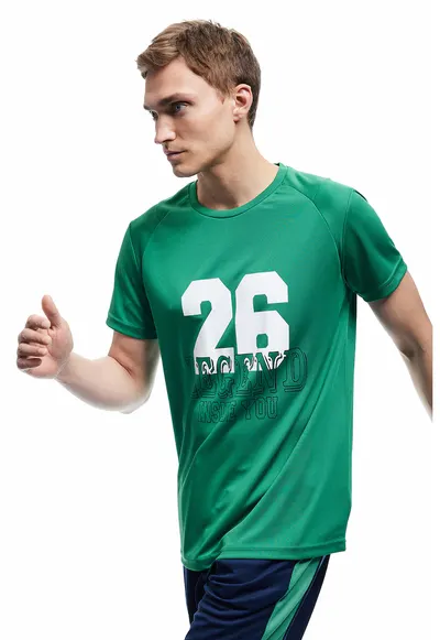 Tricou cu text si maneci raglan - Alb/Verde inchis