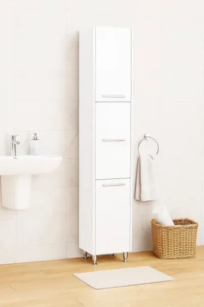 Dulap baie seria 020, 3 usi, alb, 30x30x180 cm