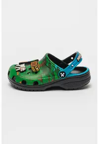 Saboti slingback cu model clasic si imprimeu desene animate - Albastru pastel/Negru/Verde aquamarin