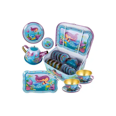 Set de ceai, model Sirena, ceainic, cesti, tava servire, cutie depozitare, multicolor