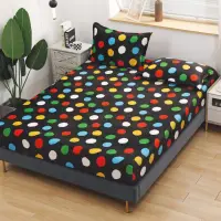 Cearsaf / Husa cu Elastic Cocolino 180x200cm si 2 fete de perna 50x70cm, Negru, buline colorate