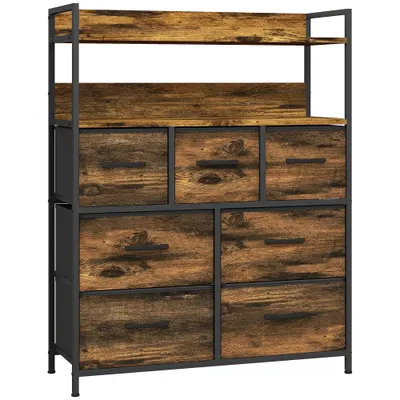 HOMCOM Comodă cu 7 Sertare Detașabile și Pliabile și 2 Rafturi, 79x29x101 cm, Maro | Aosom Romania