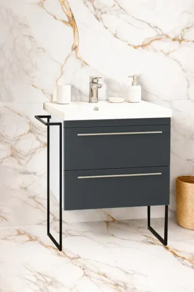 Set Baza front MDF si Lavoar seria 766, cadru metalic, cu sertare, 60 cm, antracit