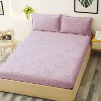 Cearsaf / Husa cu Elastic Cocolino 180x200cm si 2 fete de perna 50x70cm, Violet, flori embosate in relief