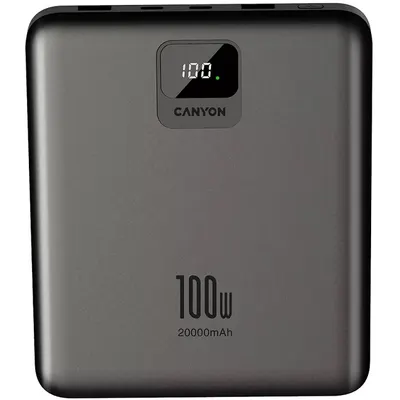 Baterie portabilă Canyon - PB-2008 LED FLAT, 20000 mAh, Dark Grey
