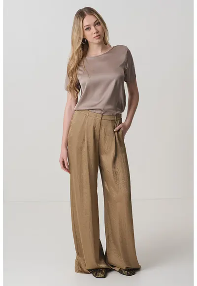 Pantaloni evazati cu talie inalta - Maro deschis