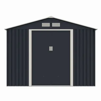 Casuta / magazie de gradina metalica MESTERINO S1001-D gri/bej 261x241x198 cm, usi culisante, baza metalica CADOU