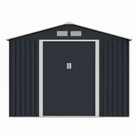 Casuta / magazie de gradina metalica MESTERINO S1001-D gri/bej 261x241x198 cm, usi culisante, baza metalica CADOU