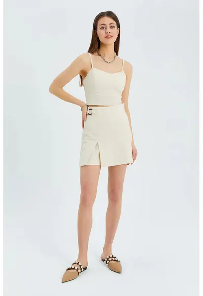 Fusta mini natural - textil - cu slit