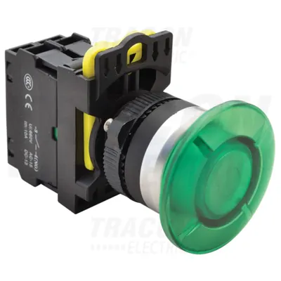 Buton tip ciuperca, verde NYG3-MLG 1×NO, 5A/230V AC-15, 40mm, IP65, LED 230V AC/DC