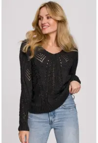 Pulover scurt cu model perforat - - Gri inchis