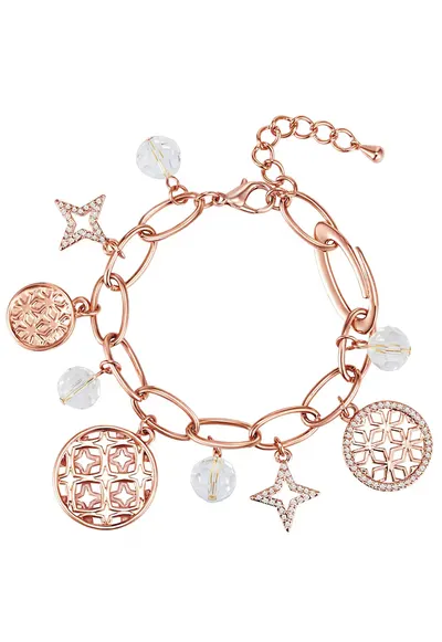 Bratara placata cu aur de 14K si decorata cu talismane multiple - Auriu rose