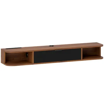 HOMCOM Mobilier TV Suspendat, Suport TV Până la 50" cu Sertar Rabatabil, 2 Rafturi Deschise și Orificiu pentru Cabluri, Mobilier pentru Televizor pentru Sufragerie, Dormitor și Sală de Stat, 120x24x16 cm, Nuc | Aosom Romania