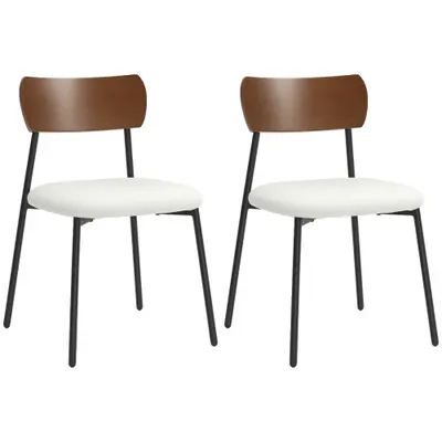 HOMCOM Set de 2 scaune de sufragerie cu șezut cu aspect de mohair, spătar curbat cu aspect de lemn, interior, crem | Aosom Romania