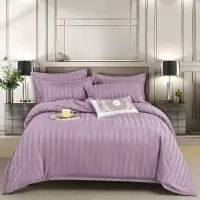Lenjerie HoReCa, pat dublu, Damasc Finetat Deluxe cu Elastic, 6 piese, Lila