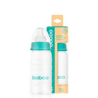 Biberon anticolici din sticla Baboo cu gat stramt 120 ml, 0 luni