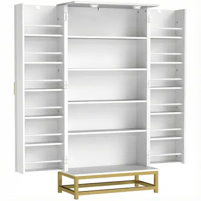HOMCOM Dulap de bucătărie mobilier depozitare cu 12 rafturi pe uși, rafturi reglabile, 58x29x119,5cm, alb | Aosom Romania