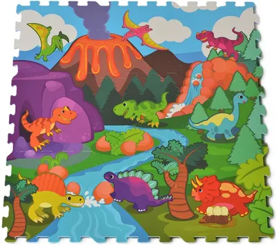 Puzzle cu podea moale cu imprimeu Moni Toys - Dino Park, 9 piese