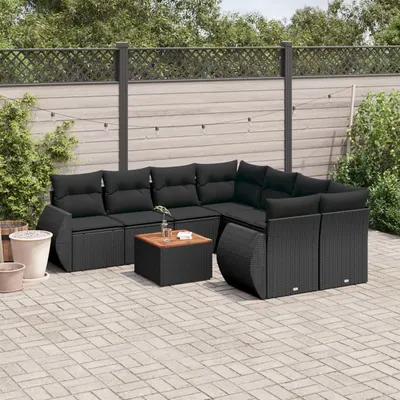 Gossi set mobilier de gradina cu perne, 9 piese, negru, poliratan