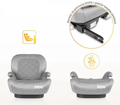 Inaltator auto copii Caretero Irbis I-Size Grey Melange 125-150 cm, fixare cu isofix, centura de ghidaj, spatar reglabil si detasabil, husa lavabila, cotiere, Certificat R129