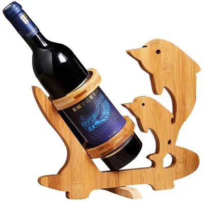 Suport sticla vin model delfin lemn bambus