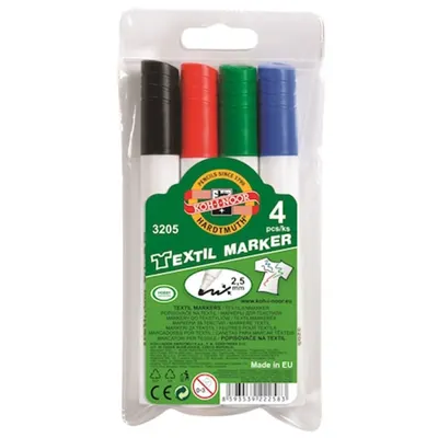 Markere Textile Groase, 4 Culori, Varf 5 mm, Koh-I-Noor