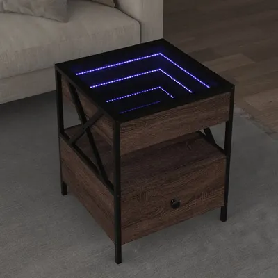 Gossi masuta de cafea cu led infinity, stejar maro, 40x40x51 cm