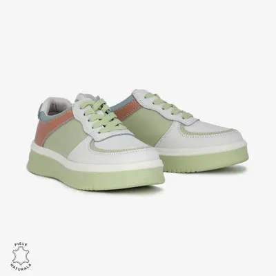 Pantofi Casual de dama din Piele naturala Multicolor cu design special CRL0519 ALB CU VERDE