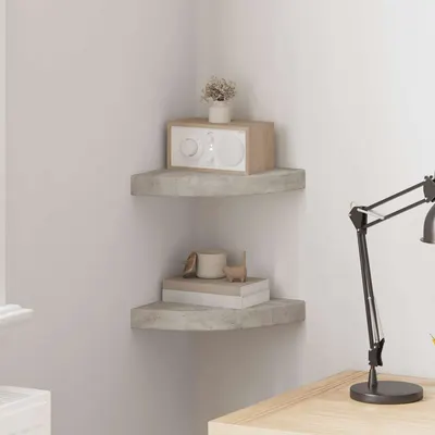 vidaXL Rafturi de colț de perete, 2 buc., gri beton, 25x25x3,8 cm, MDF