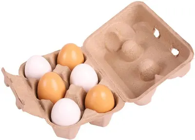 Jucarie din lemn pentru copii Bigjigs - Oua in cutie de carton, 6 bucati