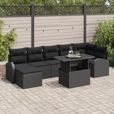 Gossi set de canapea de gradina cu 8 piese si perne, negru, ratan poliester