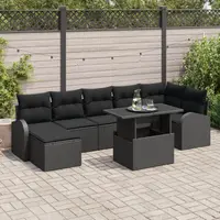 Gossi set de canapea de gradina cu 8 piese si perne, negru, ratan poliester
