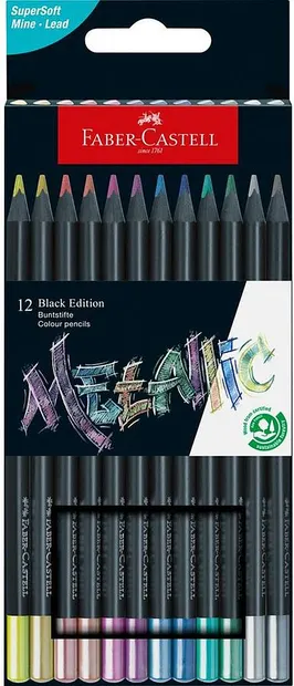Set creioane Faber-Castell Black Edition - Metallic, 12 culori