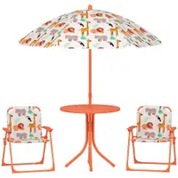 AIYAPLAY Set de Grădină pentru Copii, Masă și Scaune cu Umbrelă, Masă de Picnic pentru Exterior cu 2 Scaune Pliabile pentru Copii de 2-5 Ani, Portocaliu | Aosom Romania