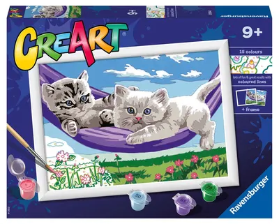 Set de pictat după numere Ravensburger CreArt - Pisicuțe într-un hamac