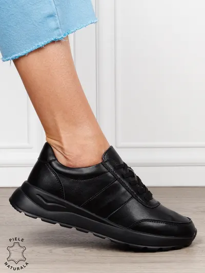 Pantofi sport dama din piele naturală cu design versatil CRL1812 NEGRU